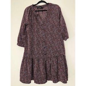 Satin Dropwaist Button front 3/4 Sleeve Dress Large